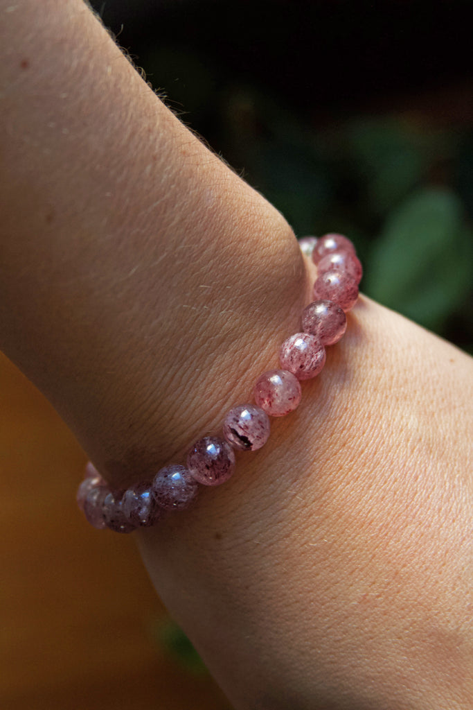 DearBracelet-Natural Small Faceted Strawberry Quartz Bracelet, about 3mm  Beads with 2inches(5cm) Gold-plated Stainless Steel Chain, Priced