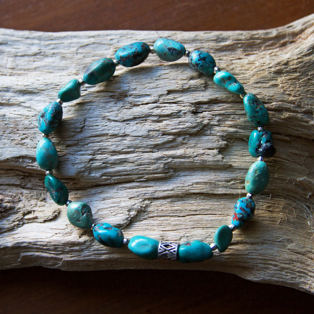 Turquoise Beaded Bracelet, Beaded Stretch Bracelet, Gemstone Bracelet, –  Carrie Clover handcrafted gifts