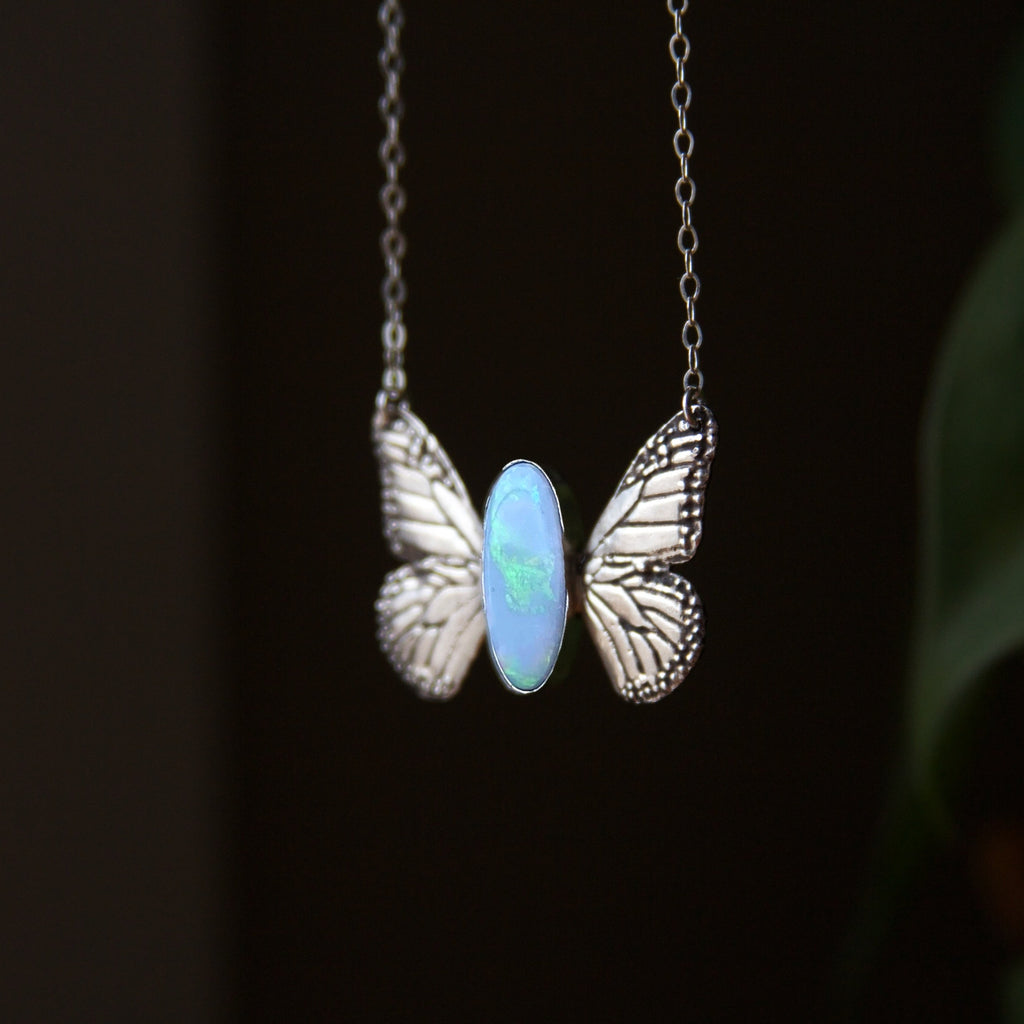 Butterfly Wings Opal Sterling Silver Necklace