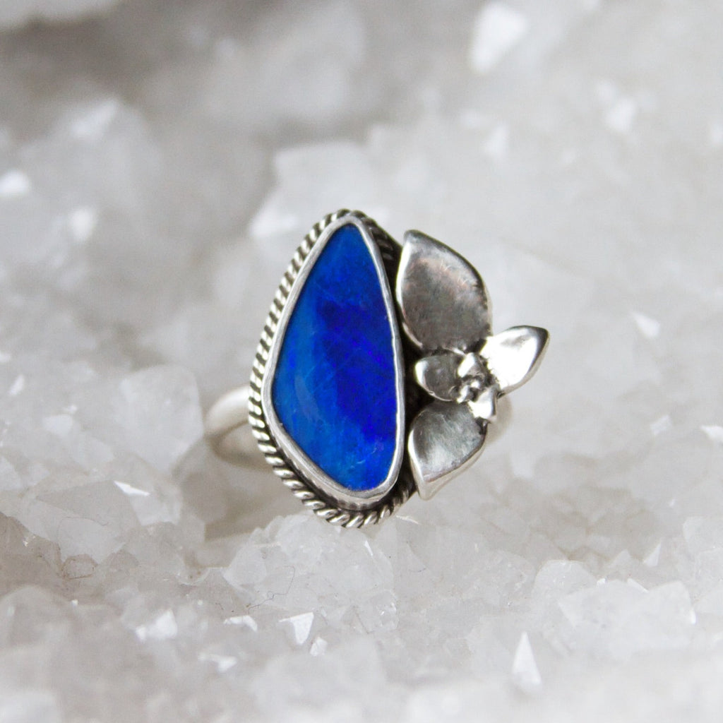 Opal Succulent Flower Sterling Silver Ring