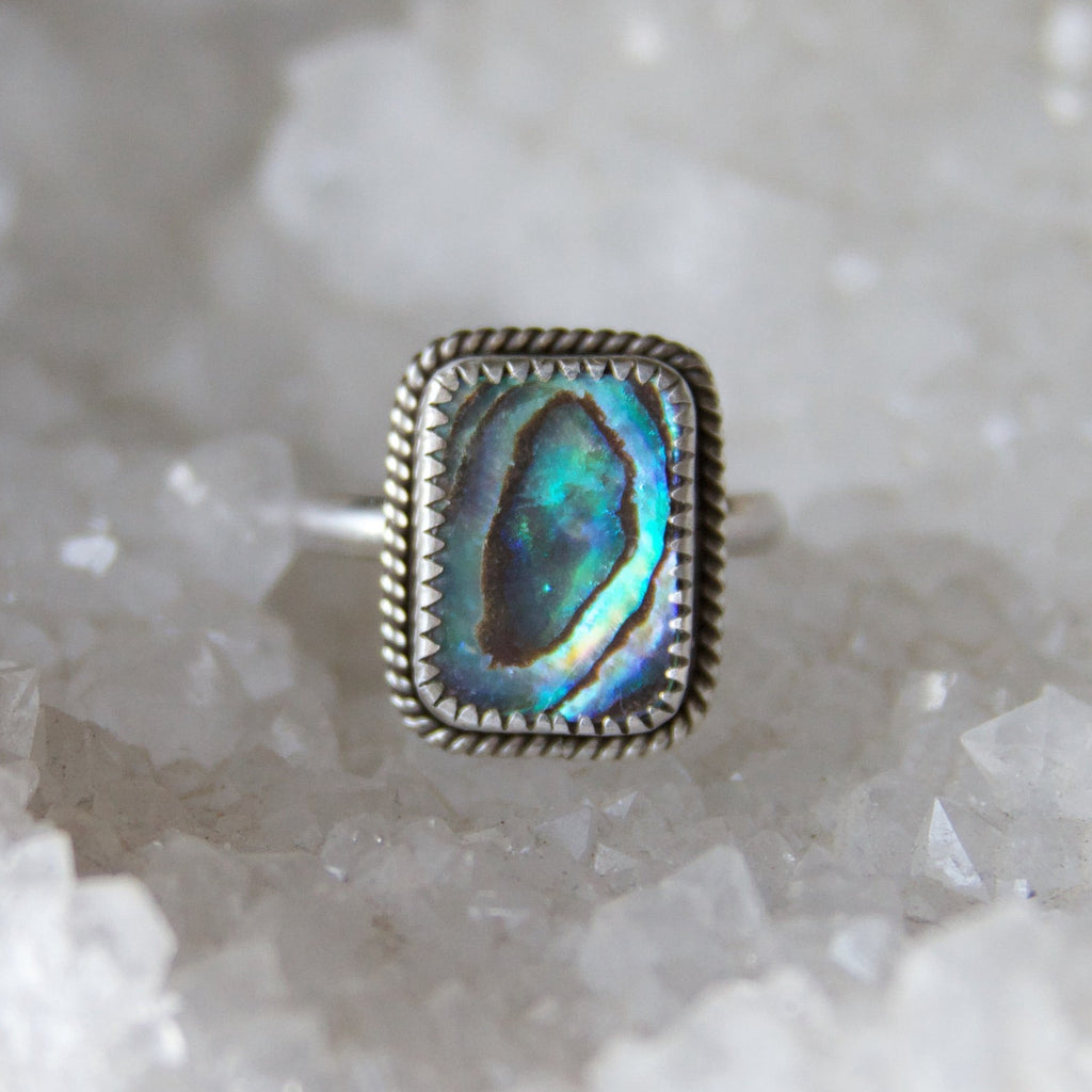 Abalone Shell Rectangle Sterling Silver Ring