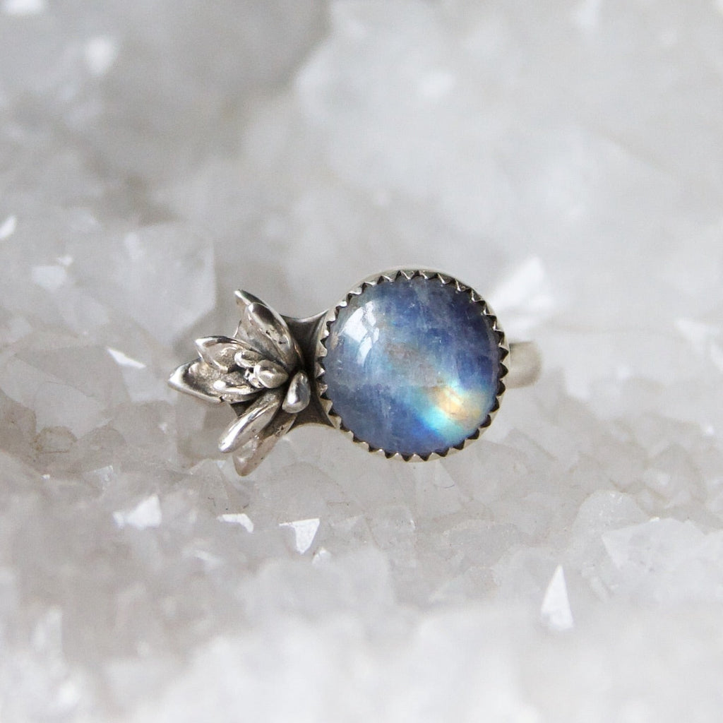 Moonstone Succulent Flower Sterling Silver Ring 7