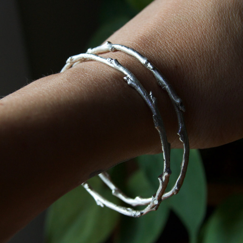 Budding Branch Sterling Silver Bangles