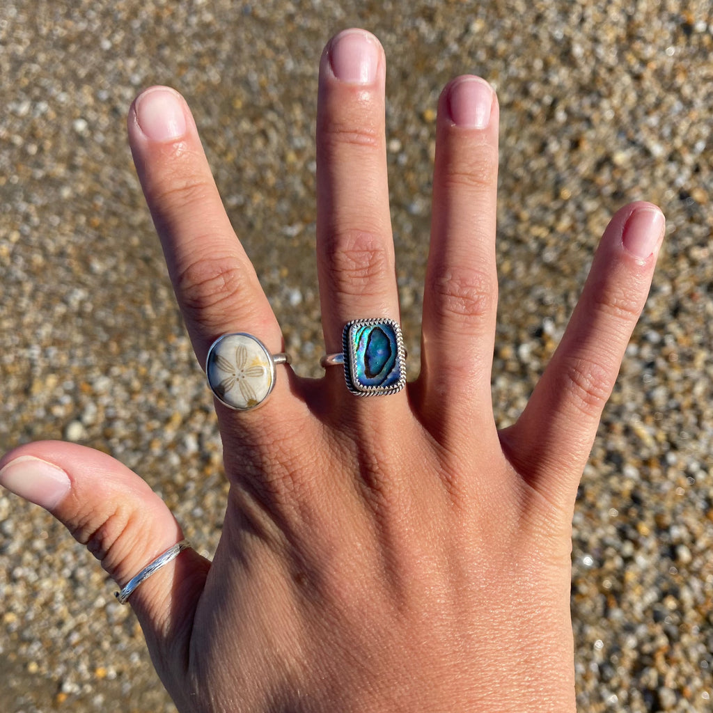 Abalone Shell Rectangle Sterling Silver Ring