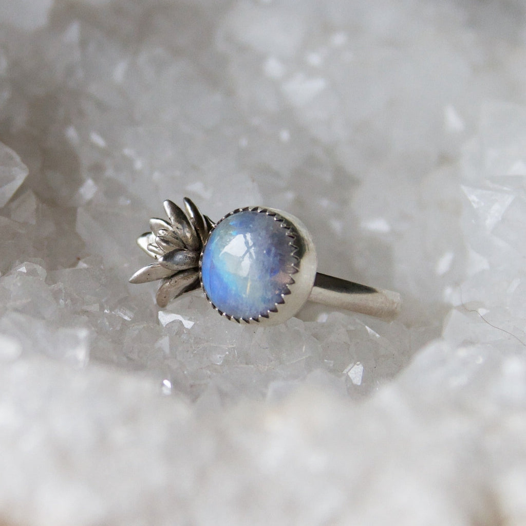 Moonstone Succulent Flower Sterling Silver Ring 7