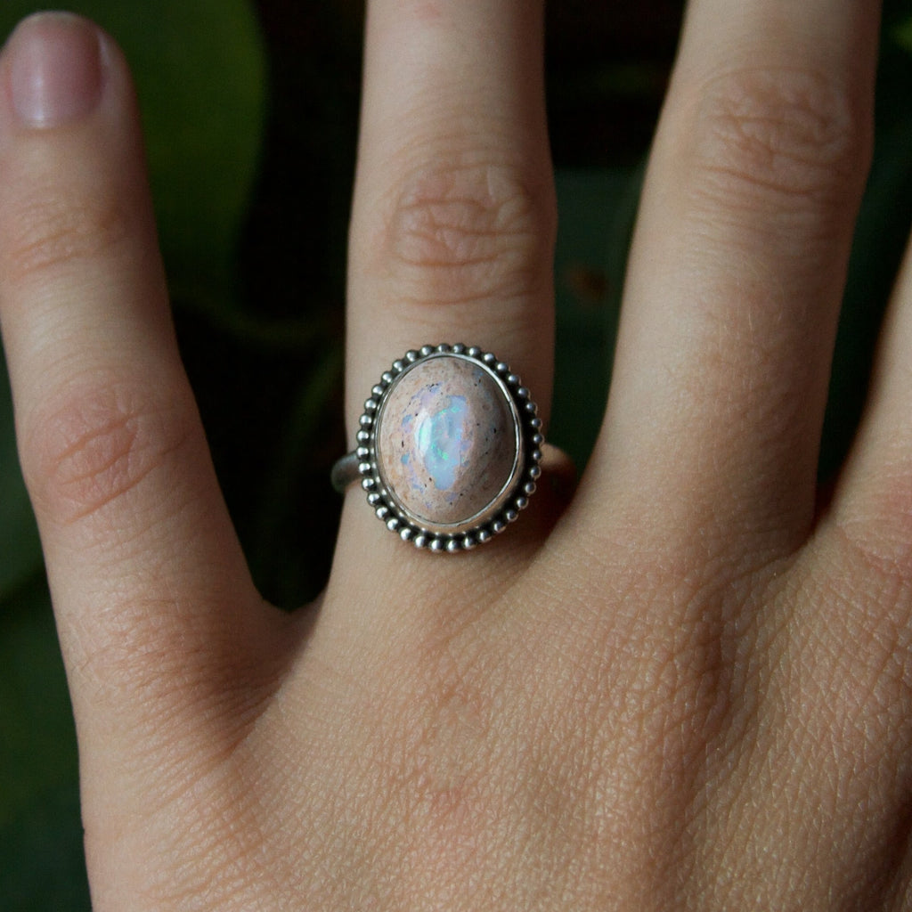 Mexican Fire Opal Detailed Sterling Silver Ring 6.5