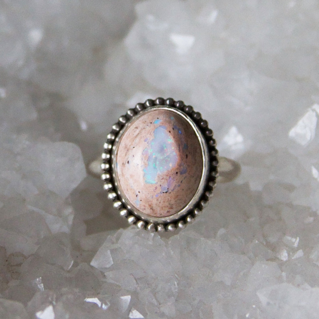 Mexican Fire Opal Detailed Sterling Silver Ring 6.5