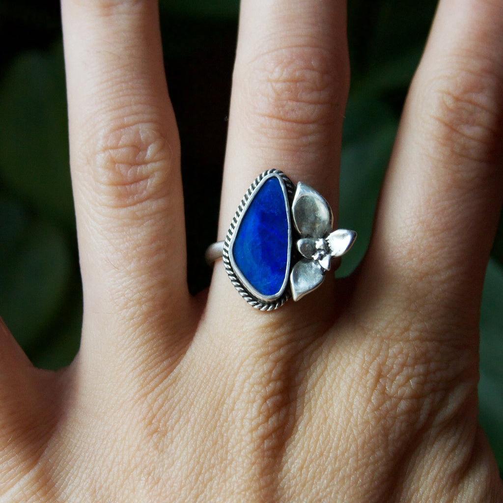 Opal Succulent Flower Sterling Silver Ring