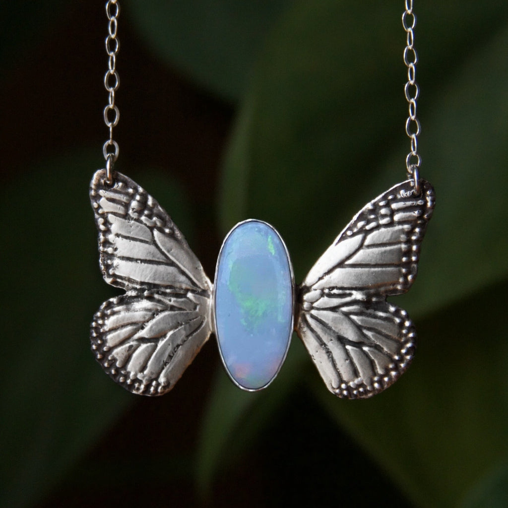 Butterfly Wings Opal Sterling Silver Necklace