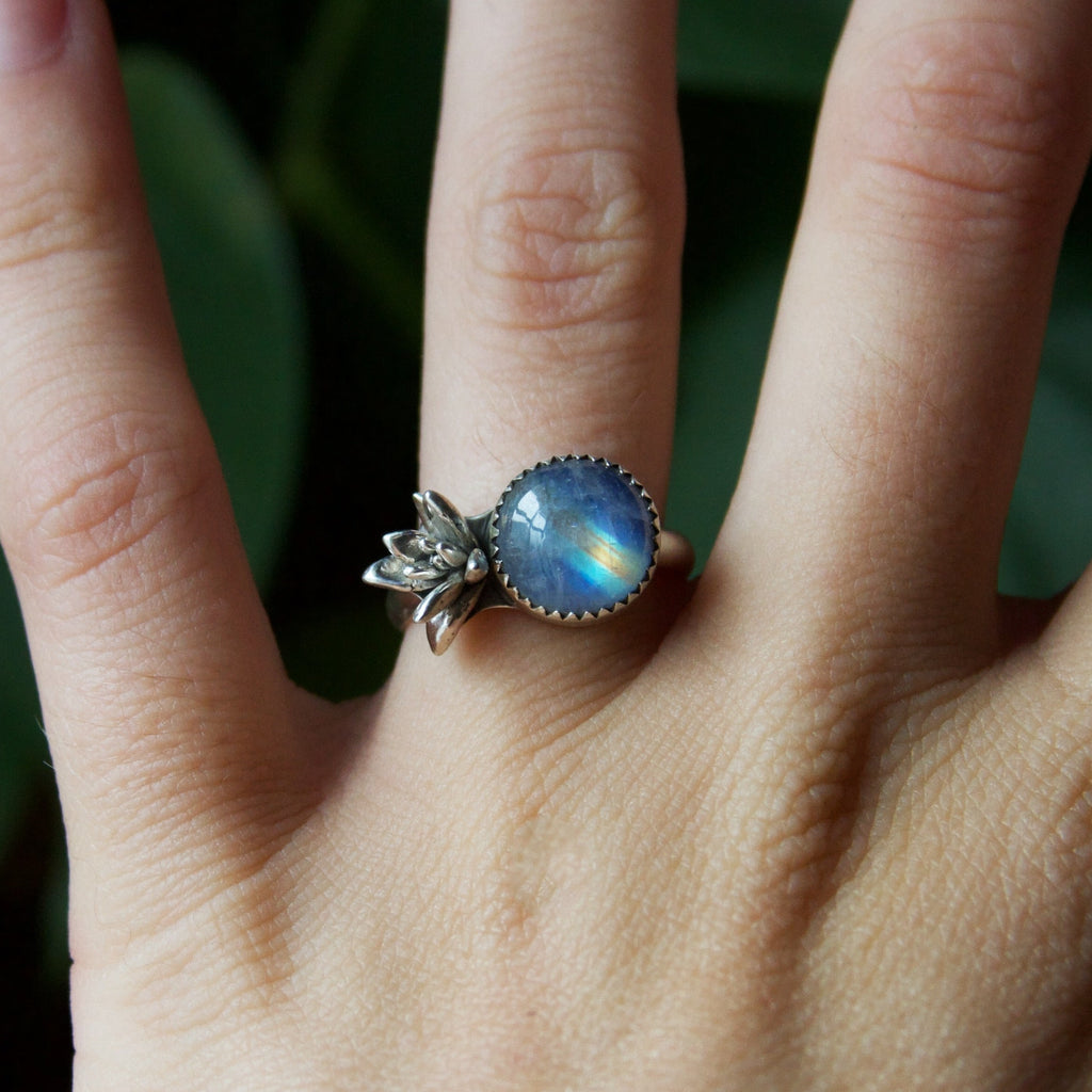 Moonstone Succulent Flower Sterling Silver Ring 7