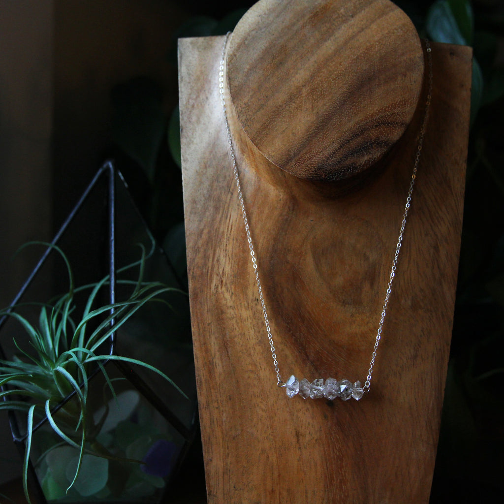 Herkimer Diamond Quartz Sterling Silver Bar Necklace