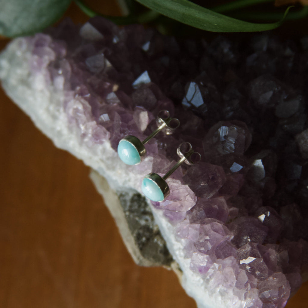 Larimar Sterling Silver Stud Earrings