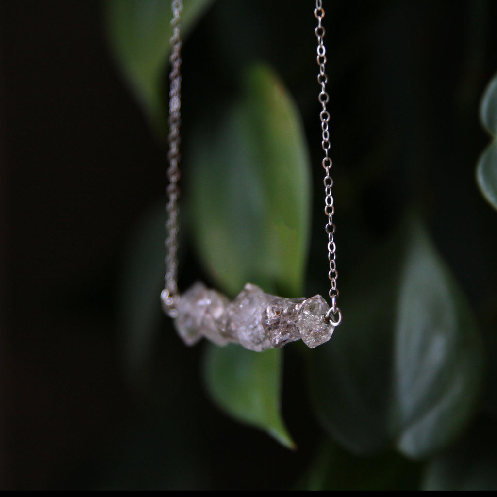 Herkimer Diamond Quartz Sterling Silver Bar Necklace