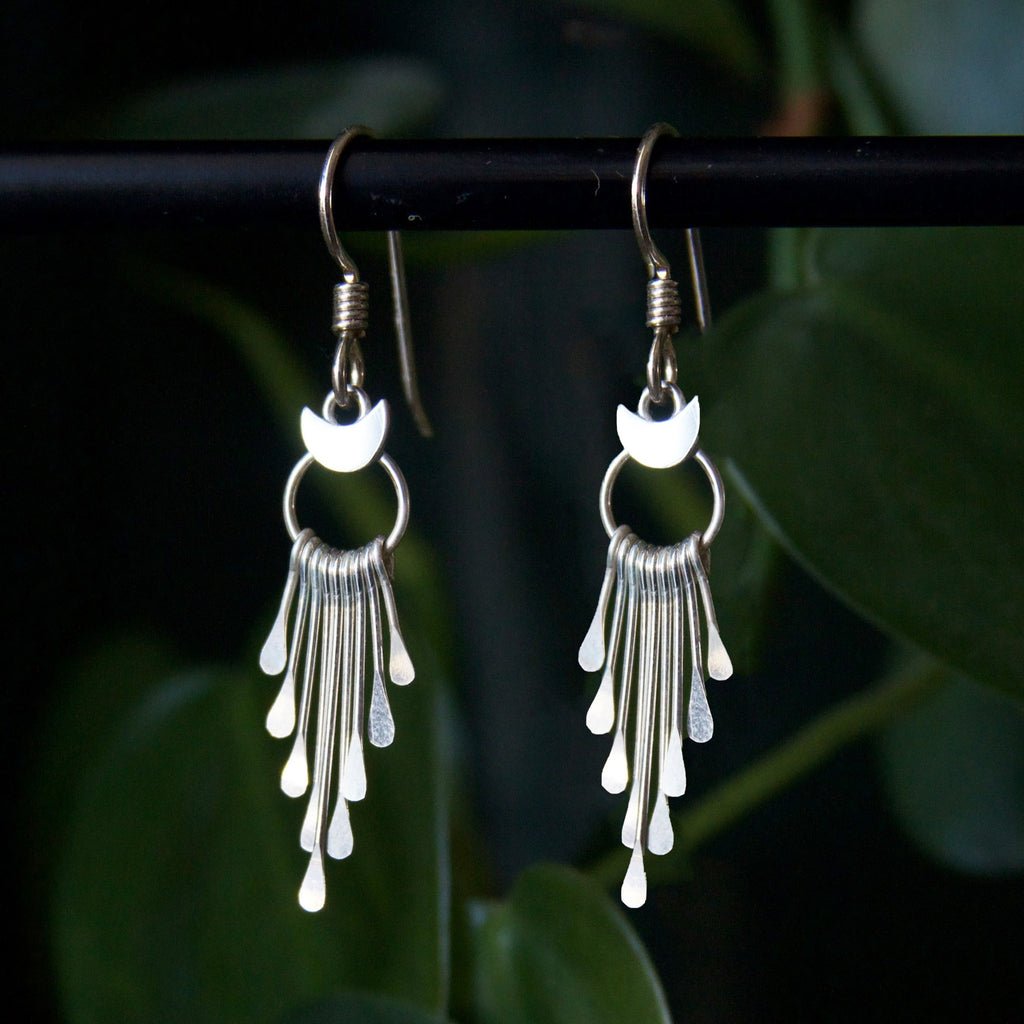 Celestial Moon Fringe Sterling Silver Earrings