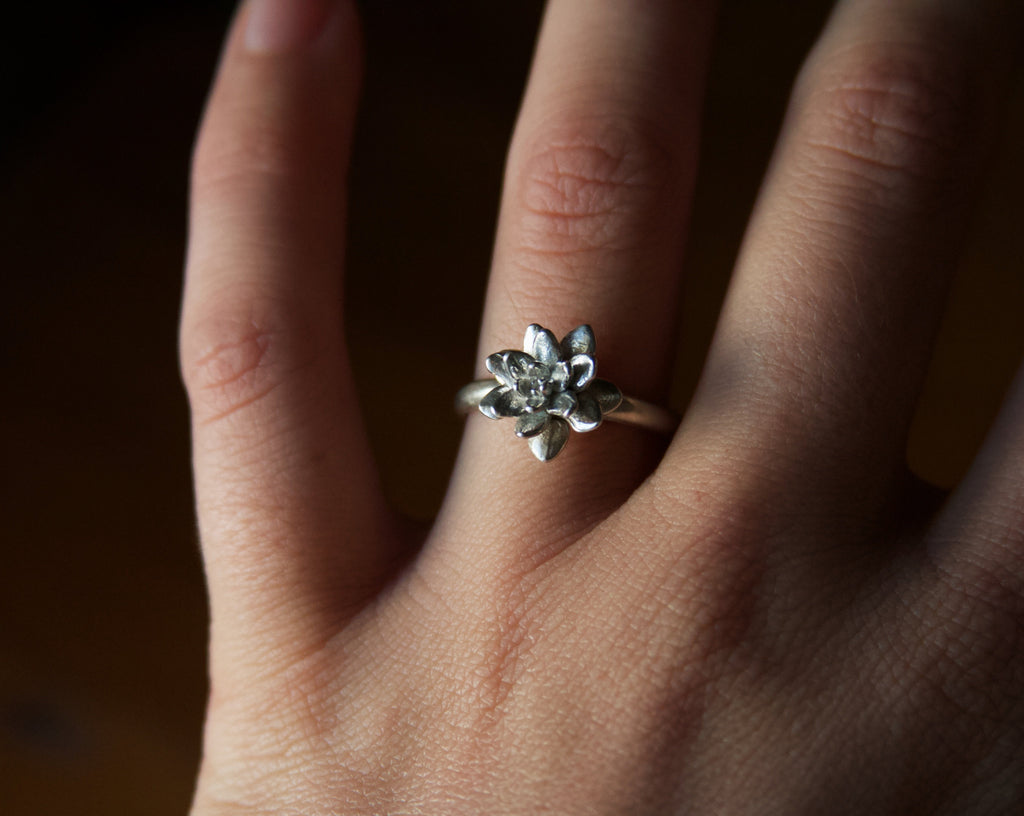 Succulent Flower Sterling Silver Ring