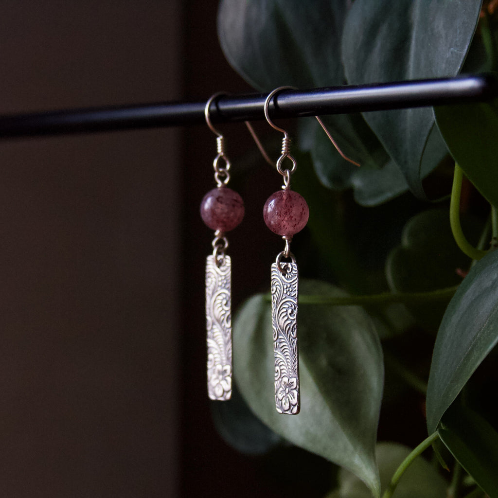 Strawberry Quartz Floral Tile Earrings