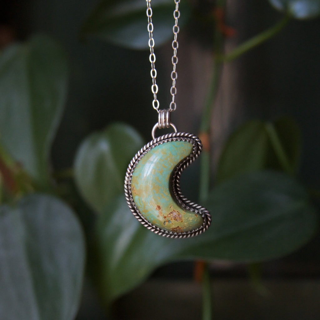 Cochise Turquoise Crescent Moon Sterling Silver Necklace