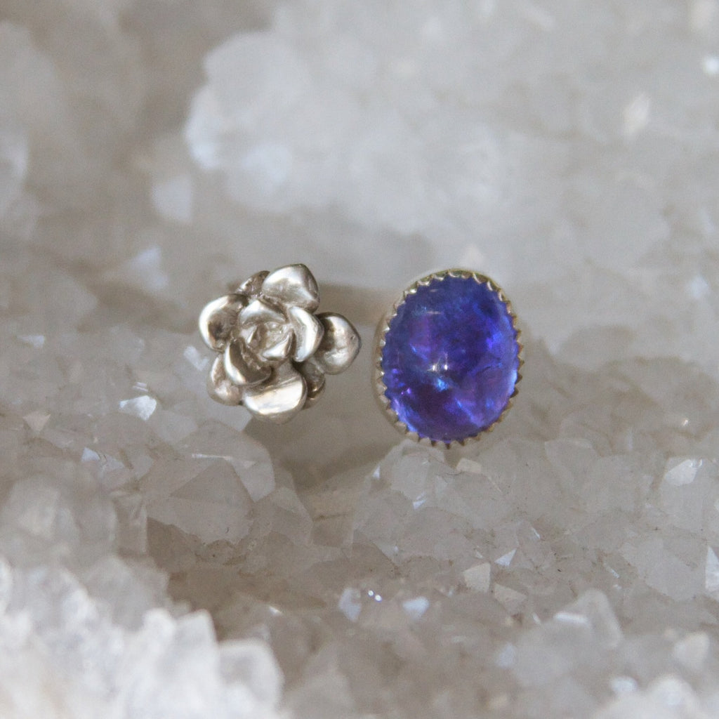 Tanzanite and Flower Sterling Silver Adjustable Ring 8/9