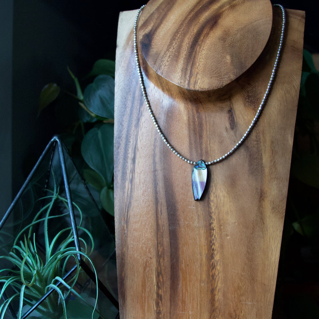 Abalone Shell Surfboard Sterling Silver Necklace