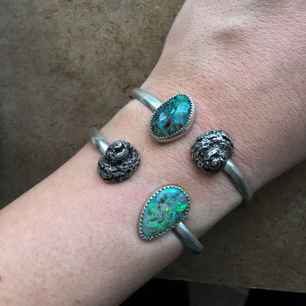 Boulder Opal and Shell Casting Cuff