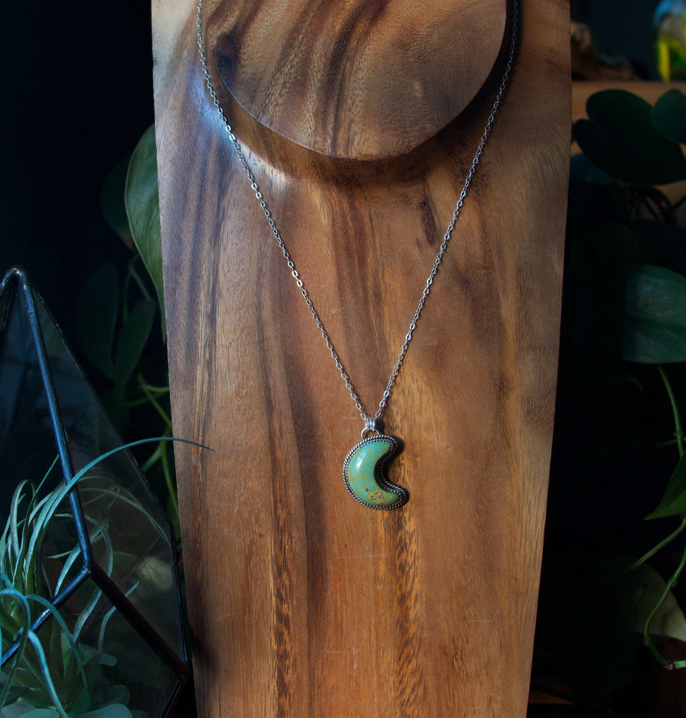 Cochise Turquoise Crescent Moon Sterling Silver Necklace