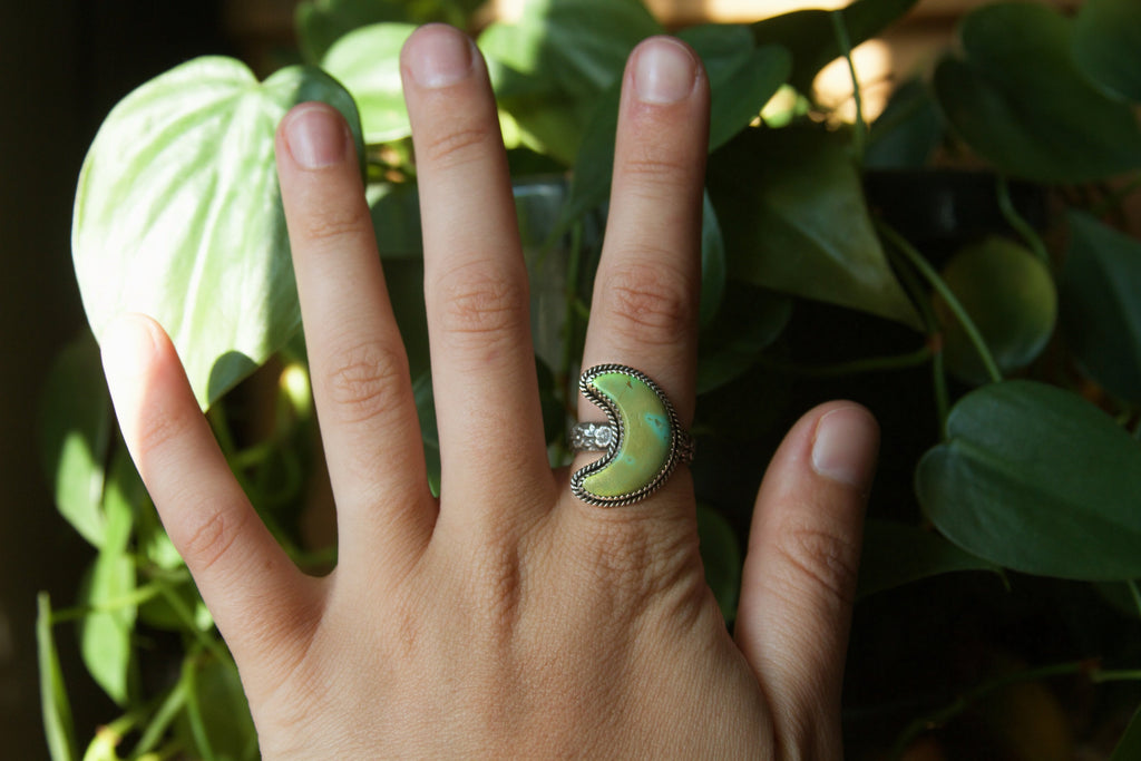 Cochise Turquoise Crescent Moon Sterling Silver Ring