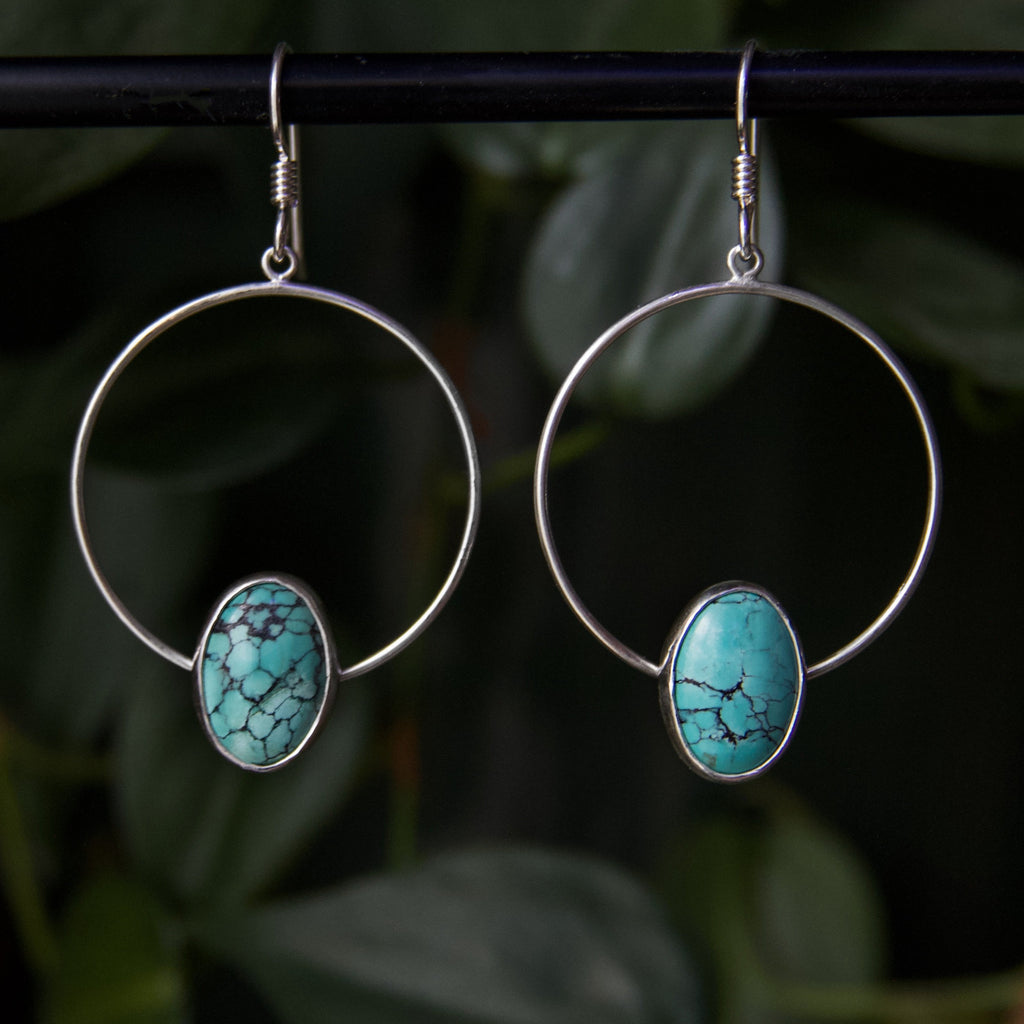 Turquoise Sterling Silver Hoop Earrings