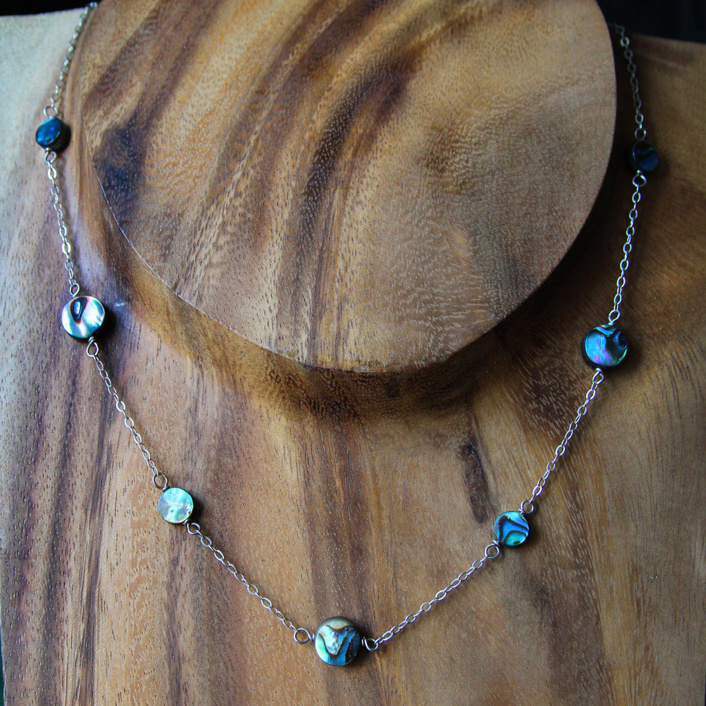 Abalone Shell Beaded Sterling Silver Layering Necklace