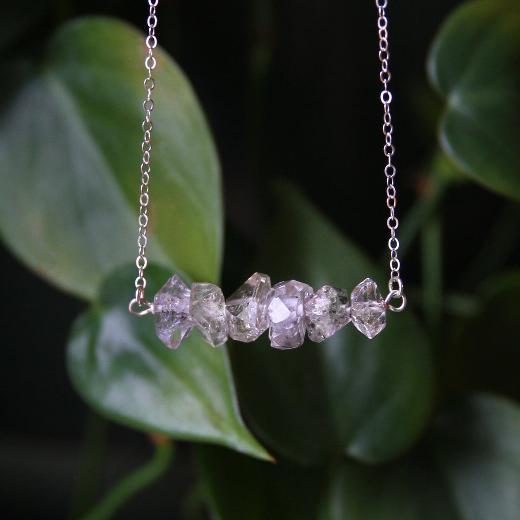 Herkimer Diamond Quartz Sterling Silver Bar Necklace