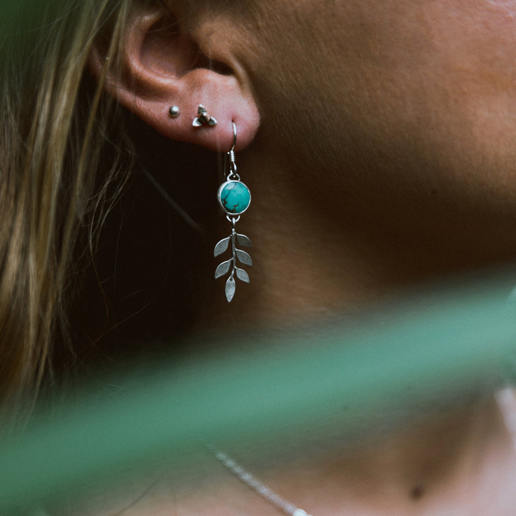 Abalone Shell Fern Leaf Sterling Silver Earrings