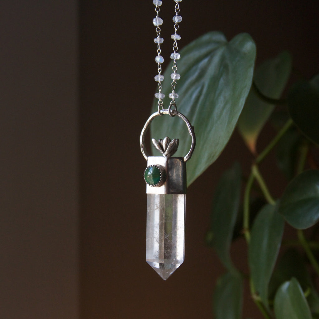 Garden Queen Quartz Point and Turquoise Sterling Silver Long Necklace