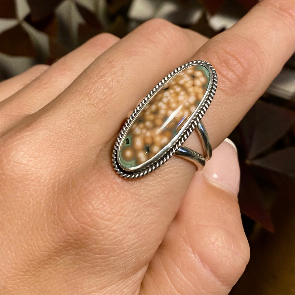 Ocean Jasper Detailed Sterling Silver Ring