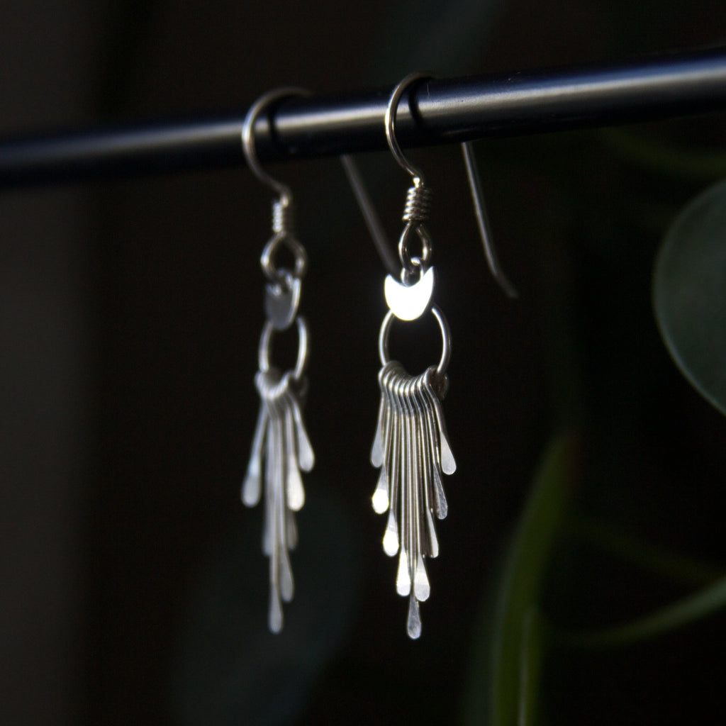 Celestial Moon Fringe Sterling Silver Earrings