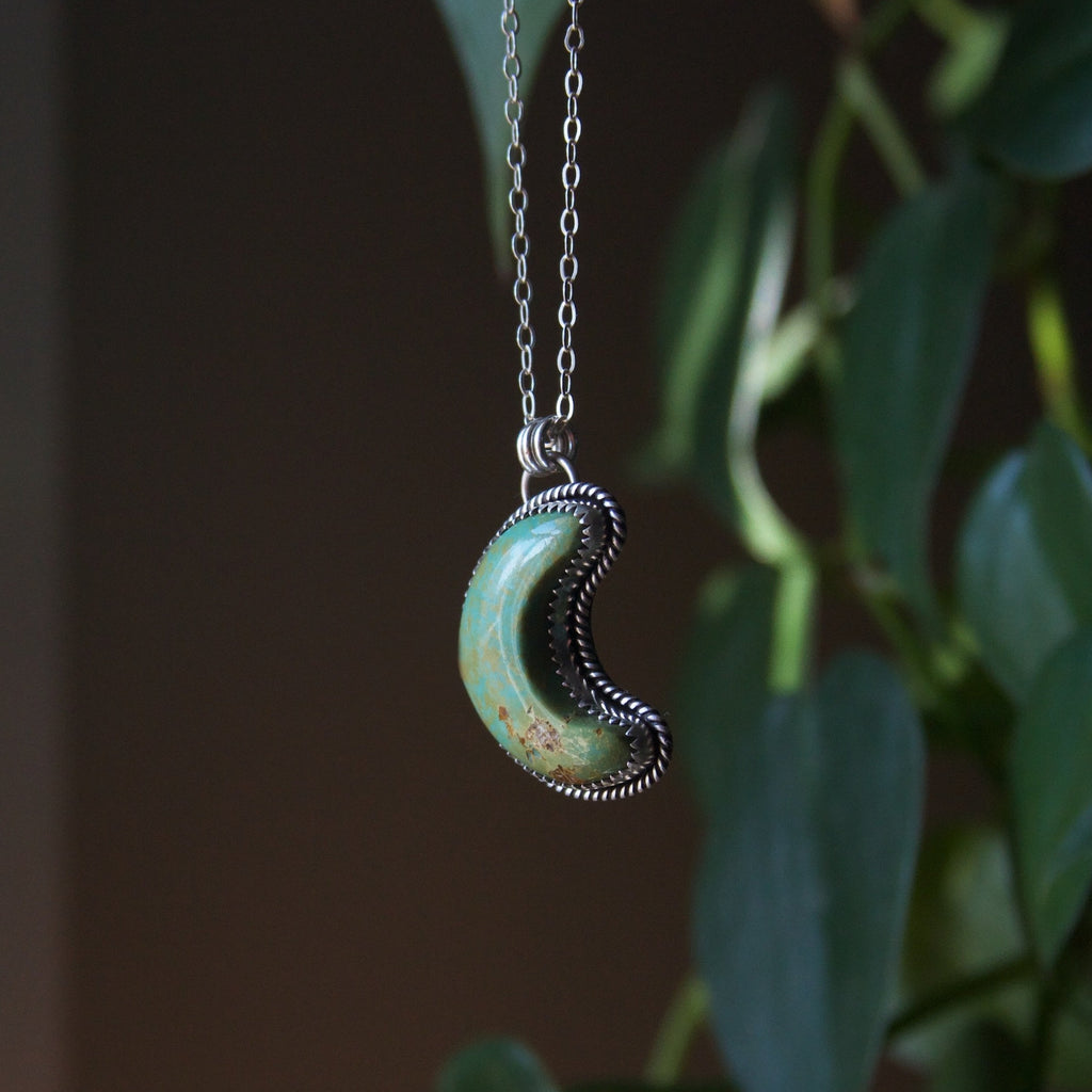 Cochise Turquoise Crescent Moon Sterling Silver Necklace