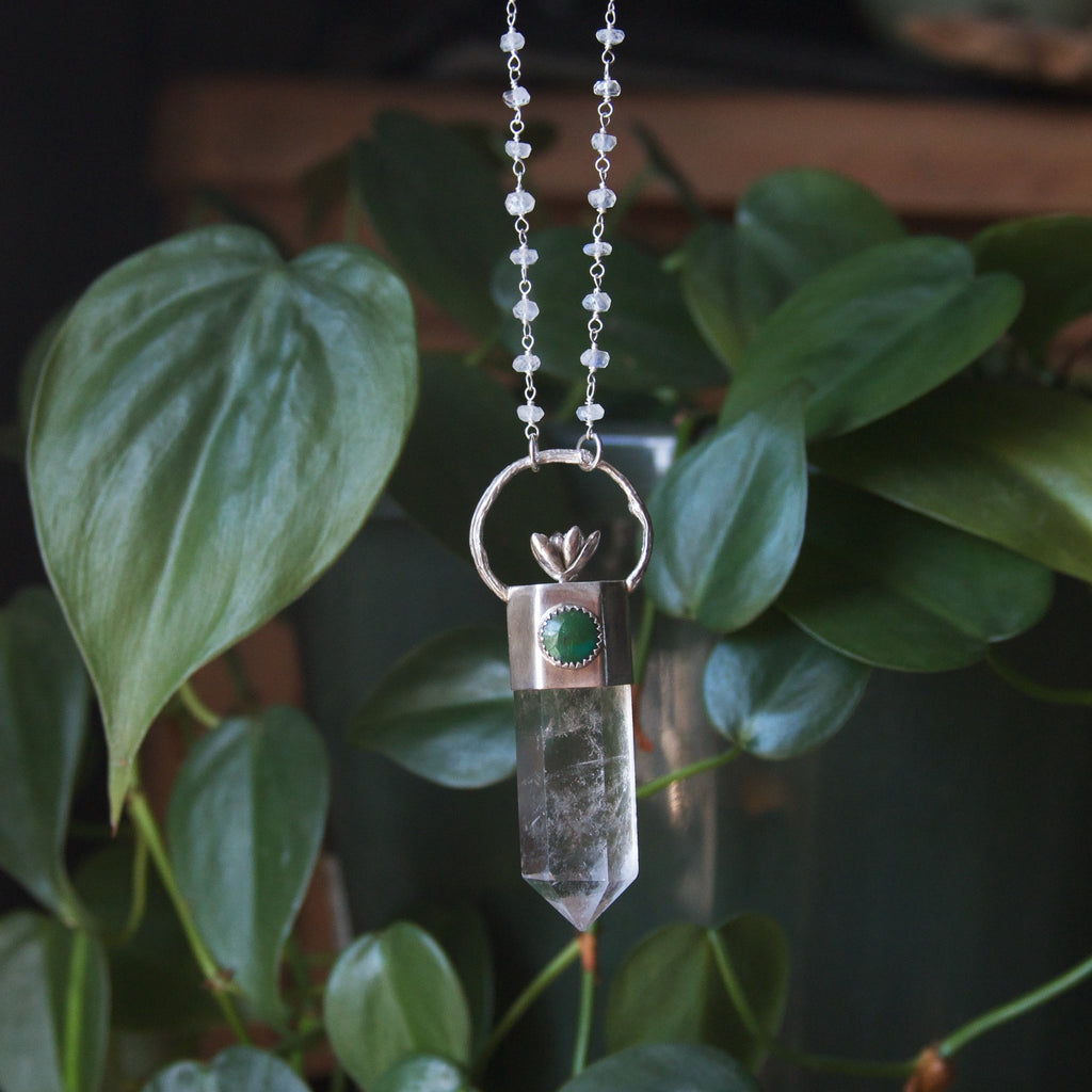 Garden Queen Quartz Point and Turquoise Sterling Silver Long Necklace