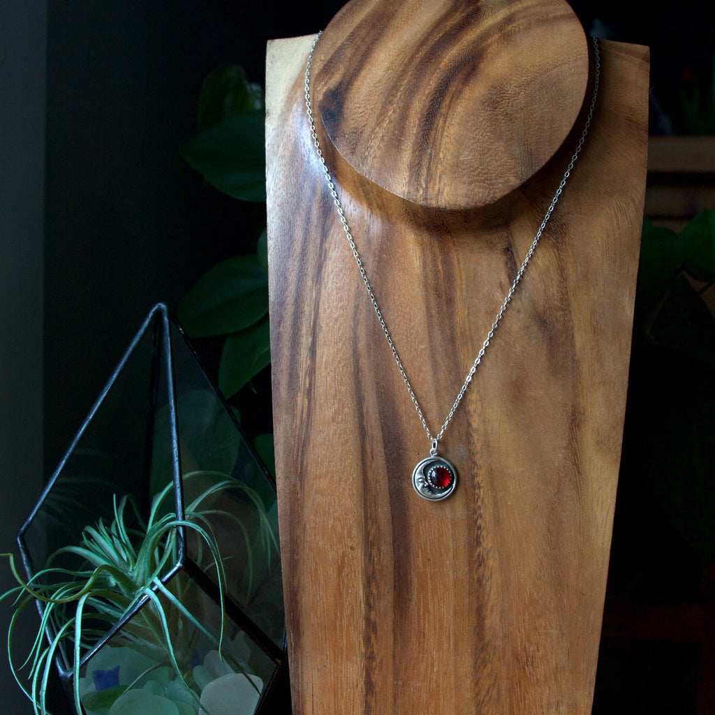 Blood Moon Garnet Crescent Moon Necklace