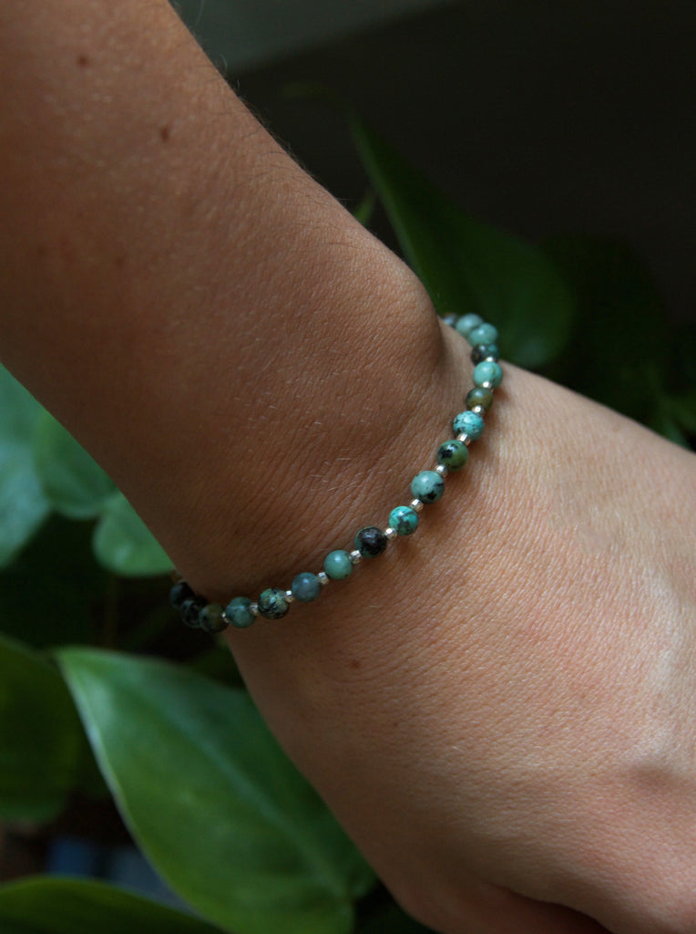 African Turquoise Jasper and Sterling Silver Beaded Bracelet