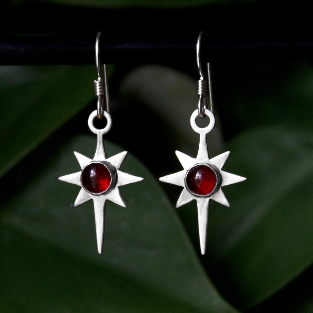 Blood Moon Garnet Celestial Star Sterling Silver Earrings