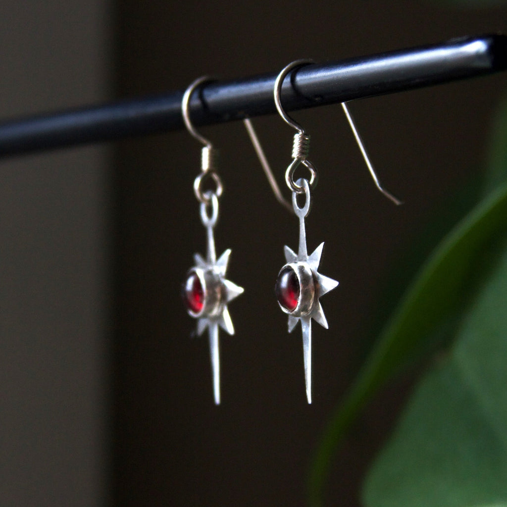 Blood Moon Garnet Celestial Star Sterling Silver Earrings