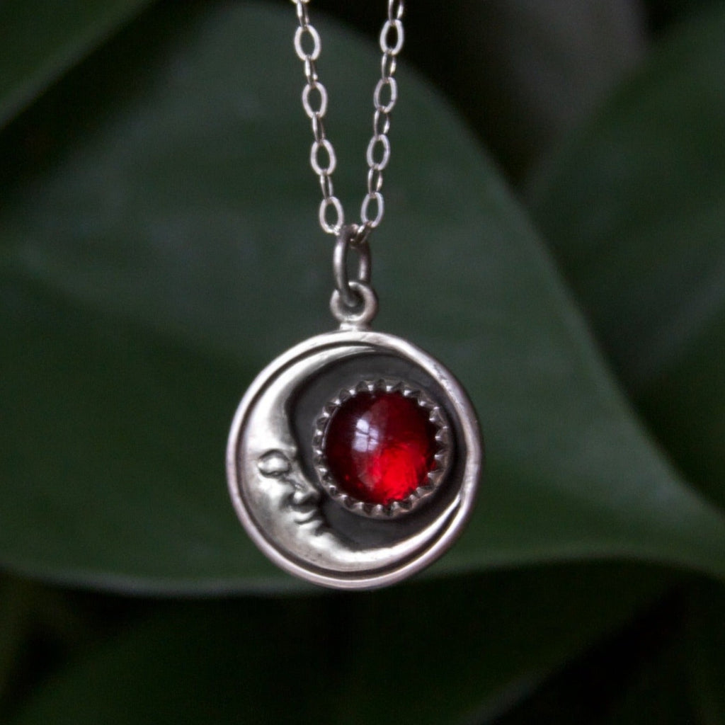 Blood Moon Garnet Crescent Moon Necklace