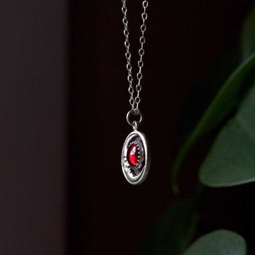 Blood Moon Garnet Crescent Moon Necklace