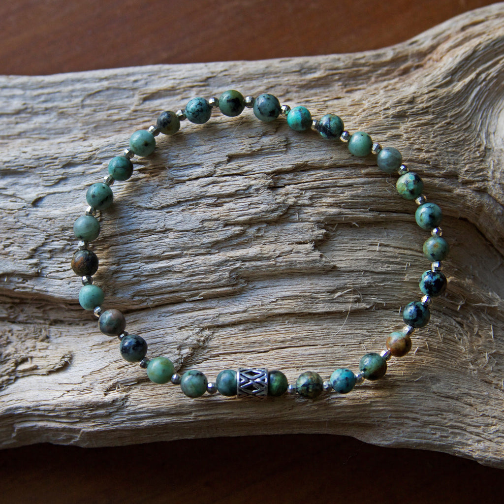 African Turquoise Jasper and Sterling Silver Beaded Bracelet