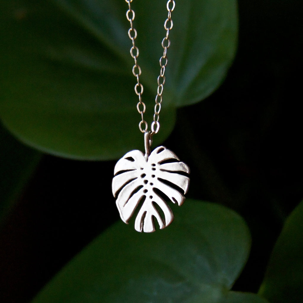 Monstera Leaf Charm Sterling Silver Necklace