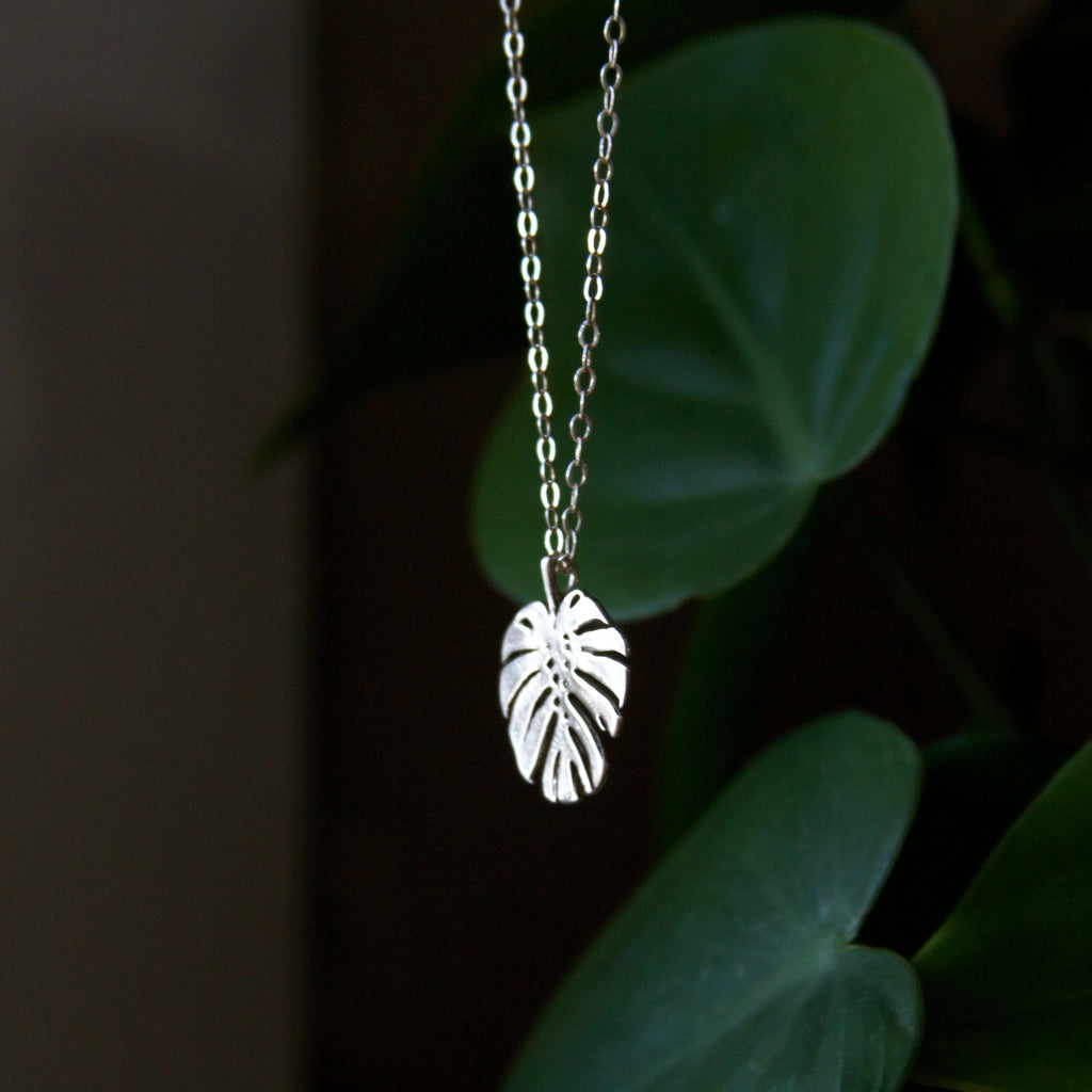 Monstera Leaf Charm Sterling Silver Necklace