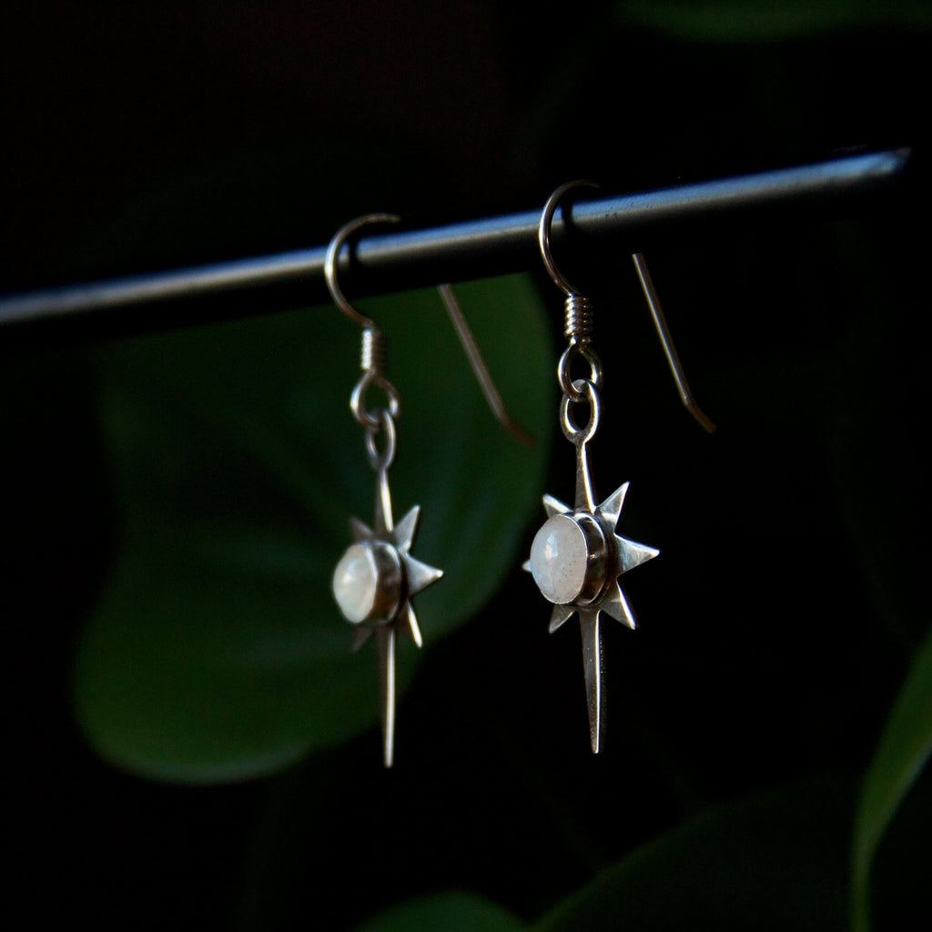 Moonstone Celestial Star Sterling Silver Earrings