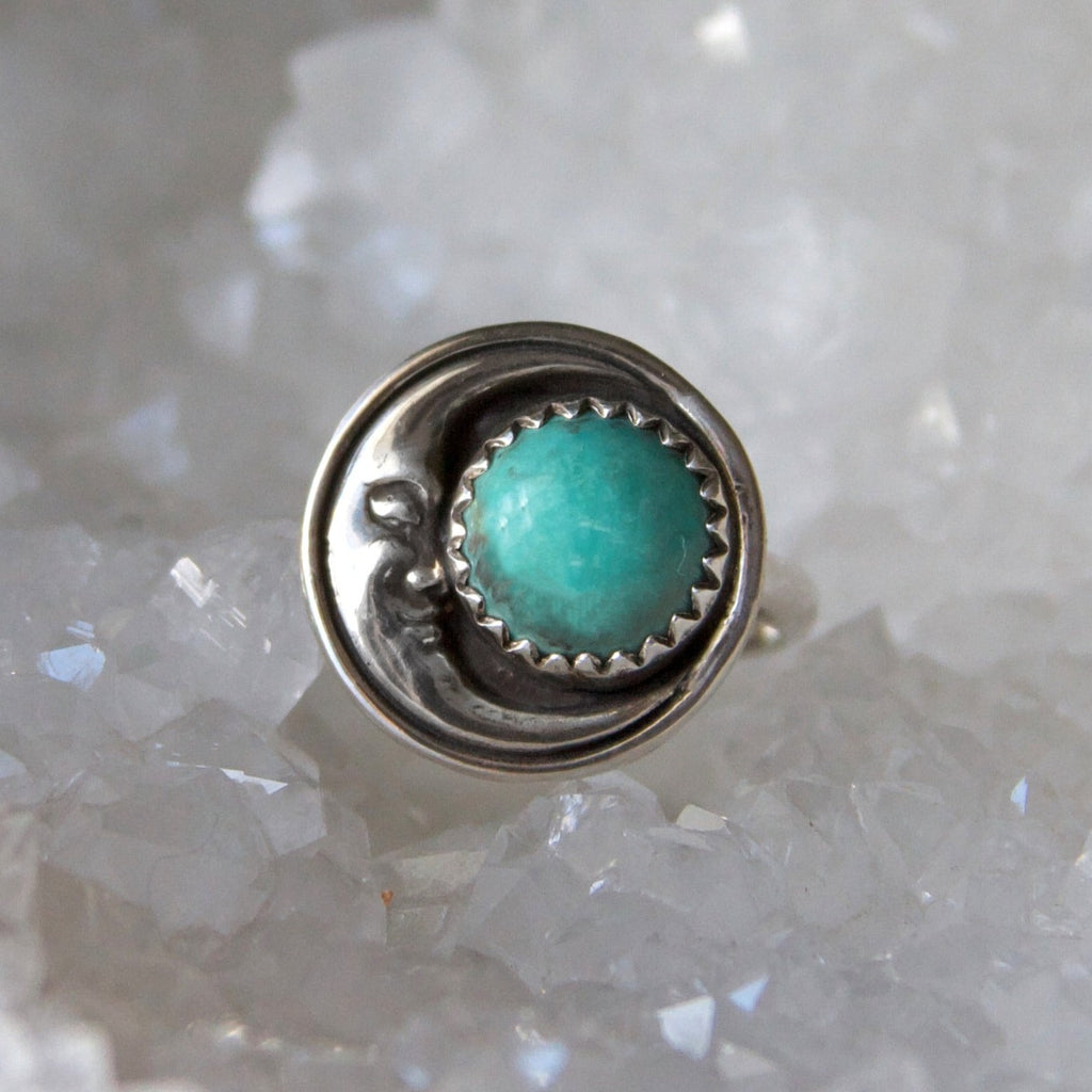 Turquoise Crescent Moon Sterling Silver Ring