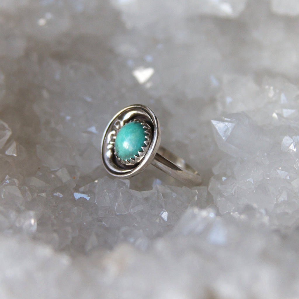 Turquoise Crescent Moon Sterling Silver Ring