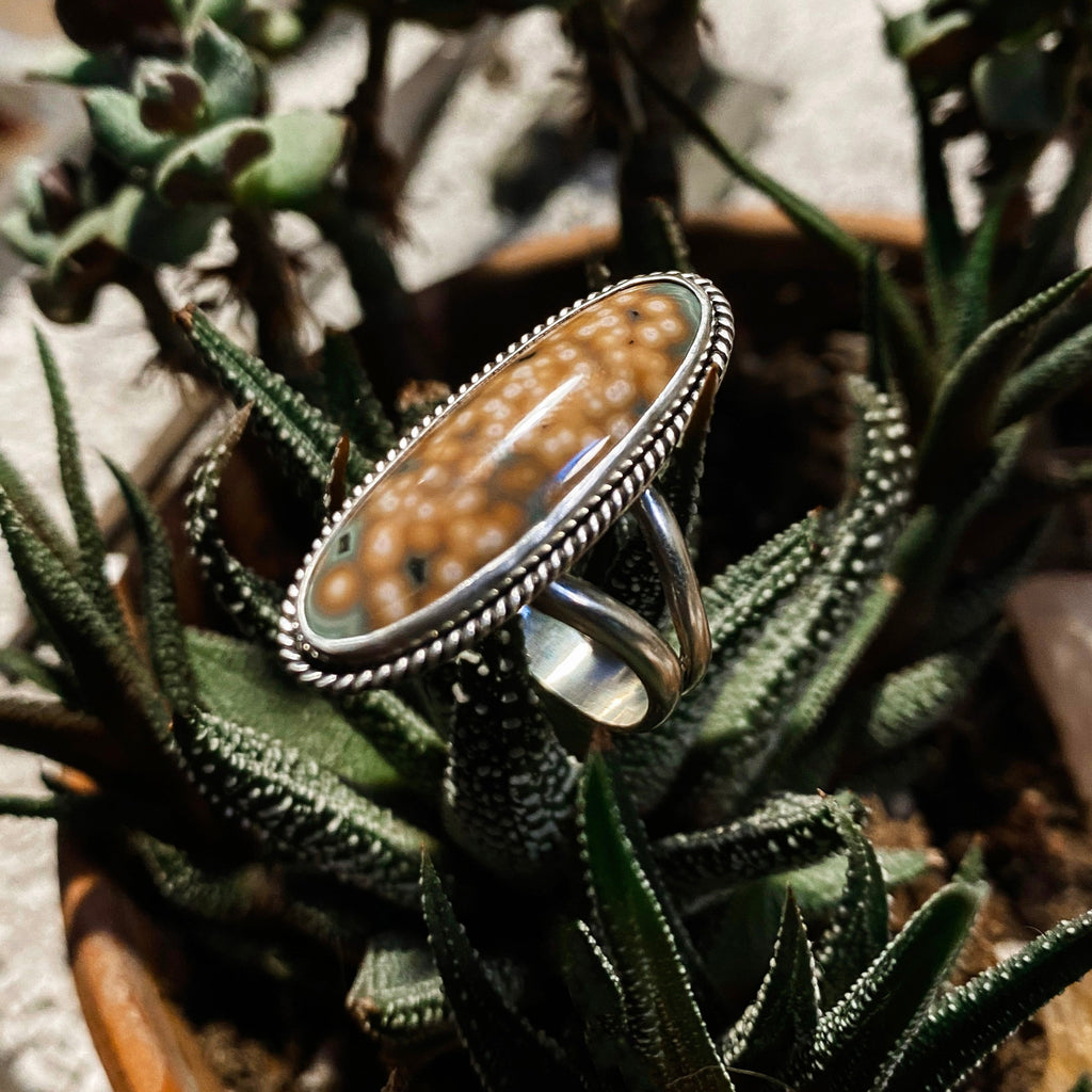 Ocean Jasper Detailed Sterling Silver Ring