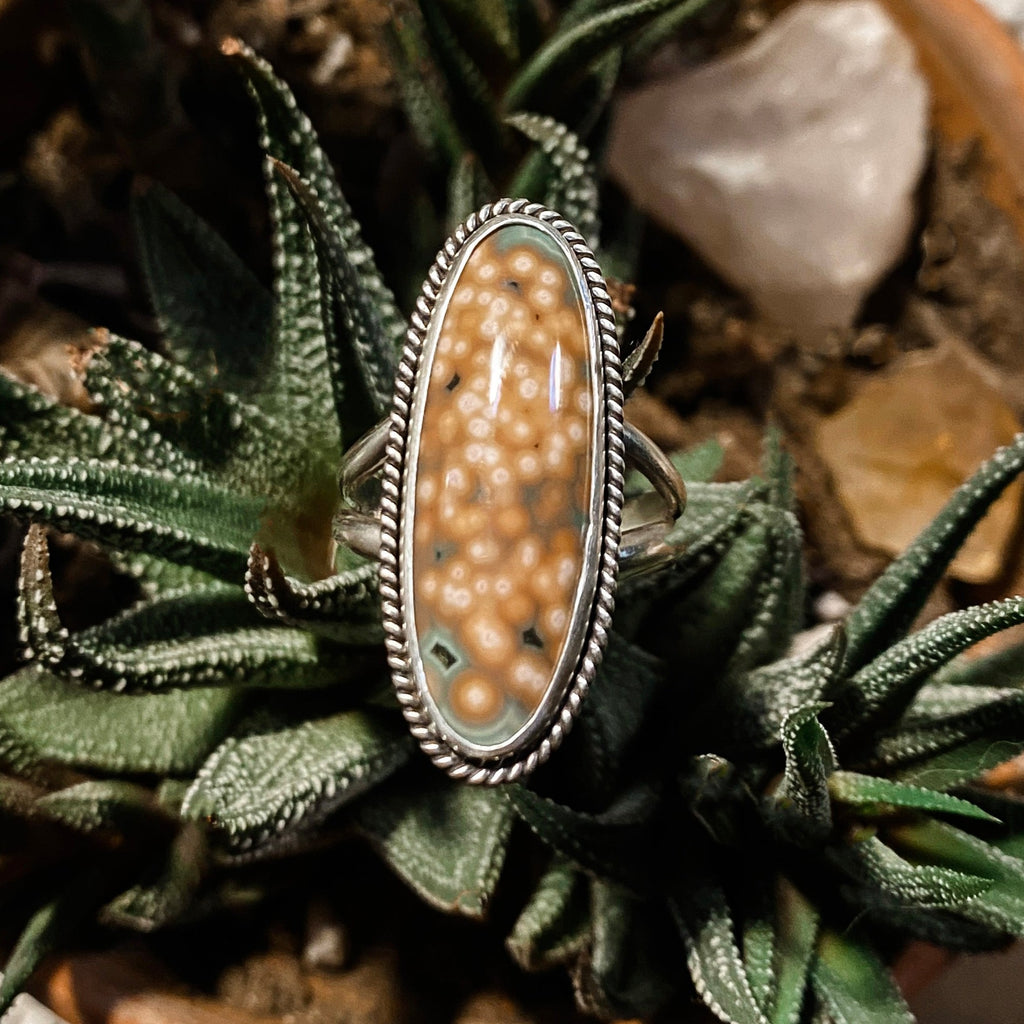 Ocean Jasper Detailed Sterling Silver Ring