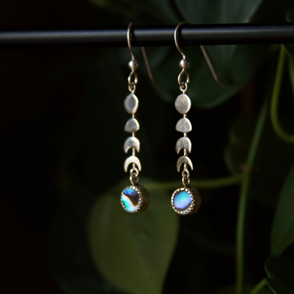 Abalone Shell Moon Phase Sterling Silver Earrings